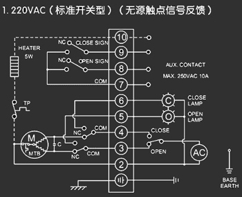 220VAC標準開關型<a href='http://www.51gomeng.com.cn/Product/diefa/diandongdiefa/' target='_blank'>電動<a href='http://www.51gomeng.com.cn/Product/diefa/' target='_blank'>蝶閥</a></a>接線圖